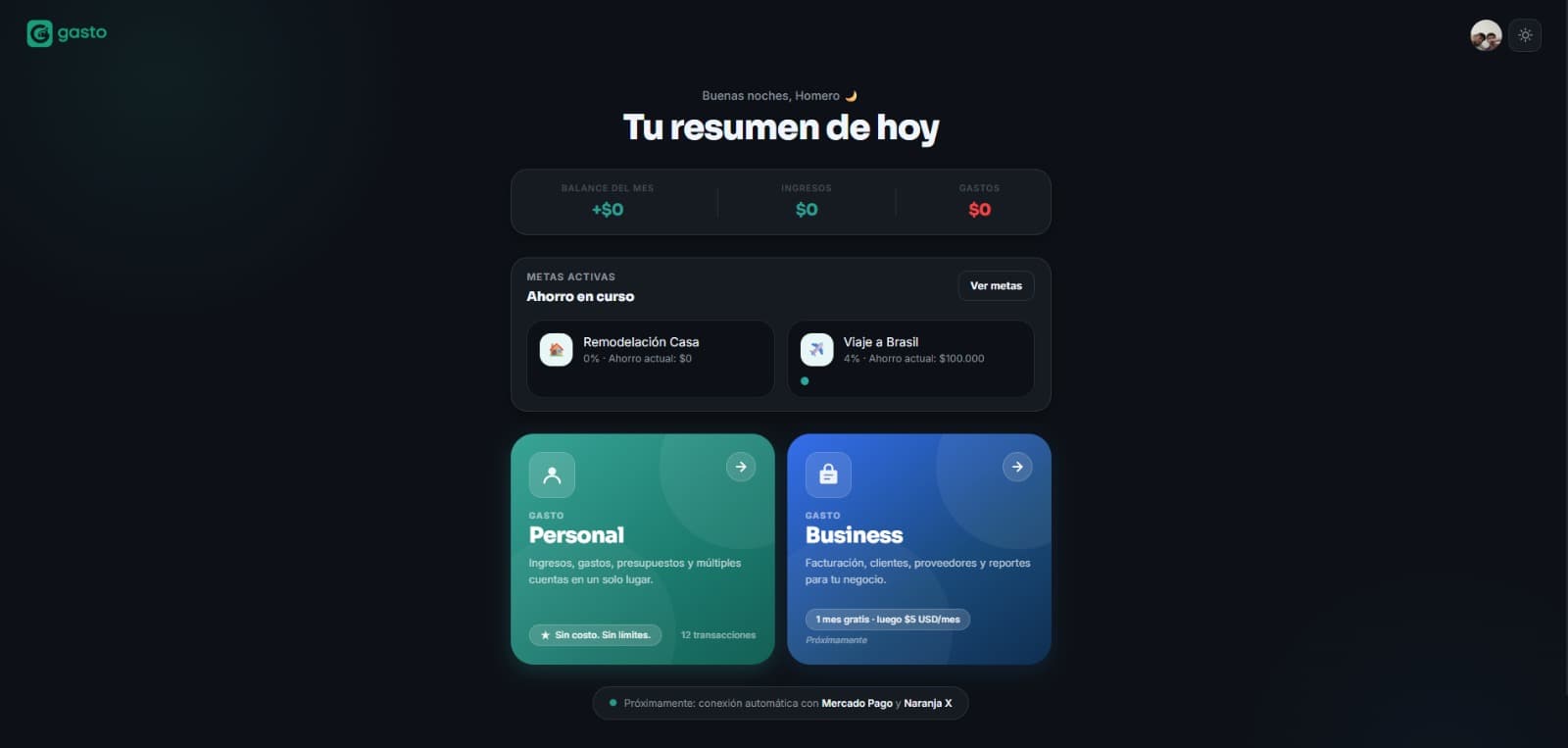 Gasto App — sitio en desktop